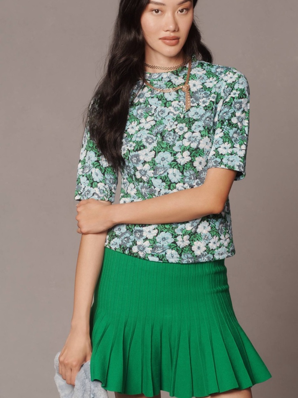 New Anthropologie Maeve Short-Sleeve Mock- Neck Jacquard Top Medium NWT